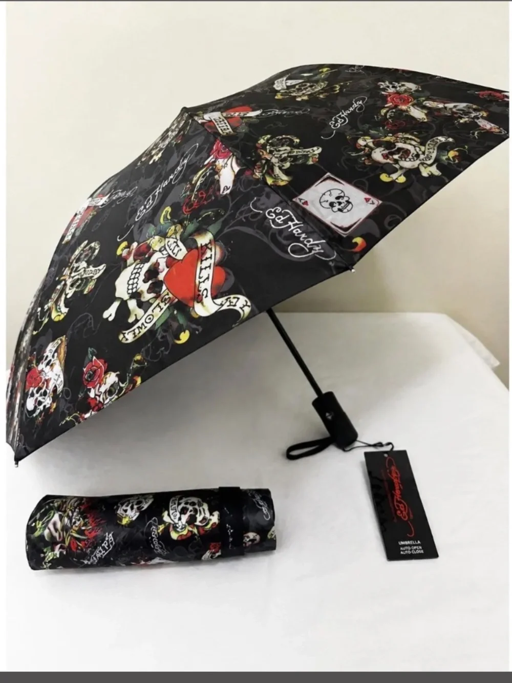 ED HARDY Love Kills Slowly Umbrella Compact Auto-Open - Picture 2 of 4